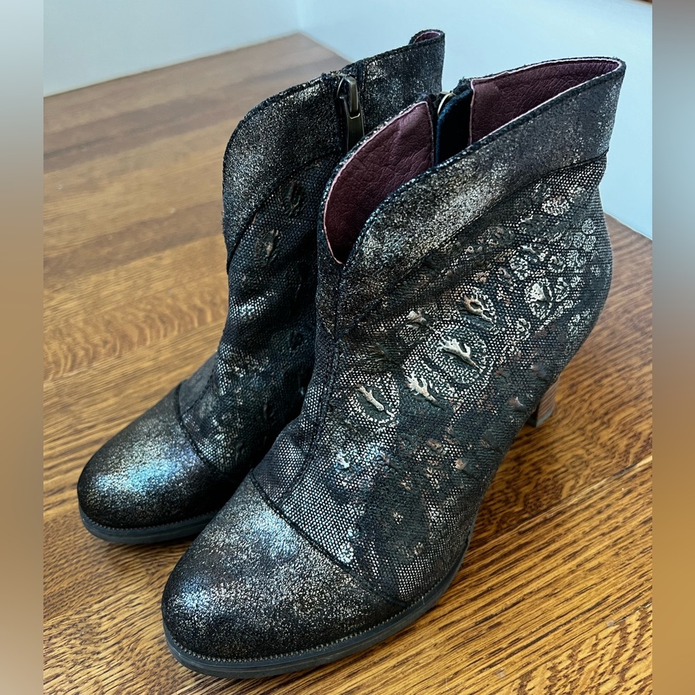 SPRING STEP L’Artiste Eleni Metallic Boot Ankle Booties Leather Western 37 - Picture 11 of 13